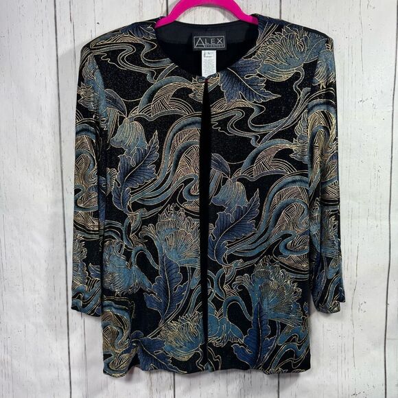 Alex Evenings Womens Metallic Floral Jacket L Elegant Evening Glam Holiday - Picture 5 of 13